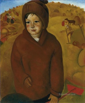 ロシア Painting - 収穫期の少年 ボリス・ドミトリエヴィチ・グリゴリエフ